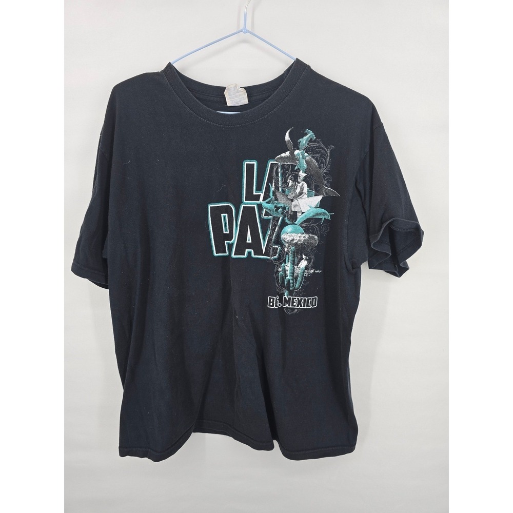 Yazbek Mens La Paz Mexico Graphic T-Shirt Black Teal Souvenir Large